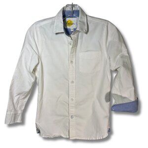 Mini Boden Boy's White Button Down Top 9-10Y Classic Casual Church Pocket Cuff